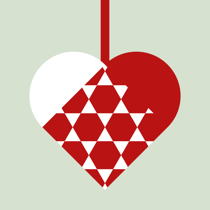 Woven Christmas heart in red and white: Kagome