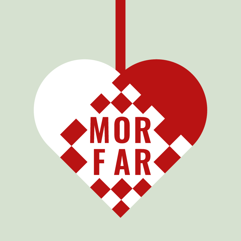 Flettet julehjerte i rødt og hvidt: MOR & FAR