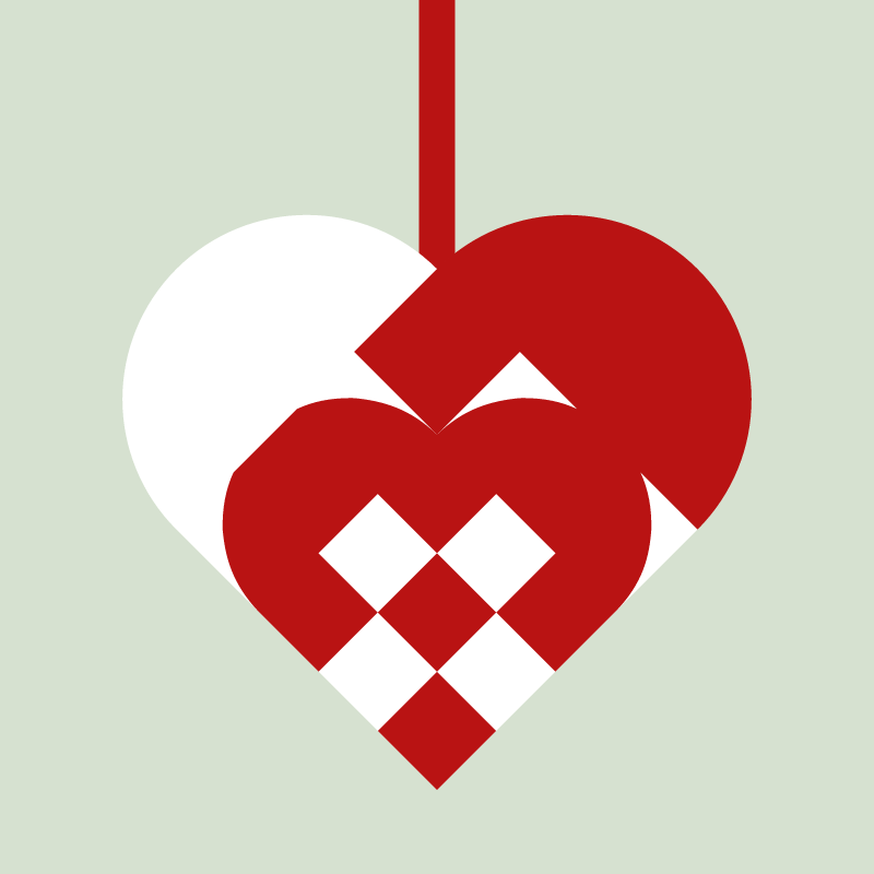Flettet julehjerte i rødt og hvidt: Mor og barn