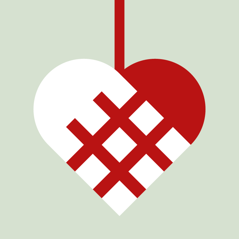 Woven Christmas heart in red and white: Nine panes